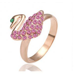 Crystal swan diamond ring rose red photo 2