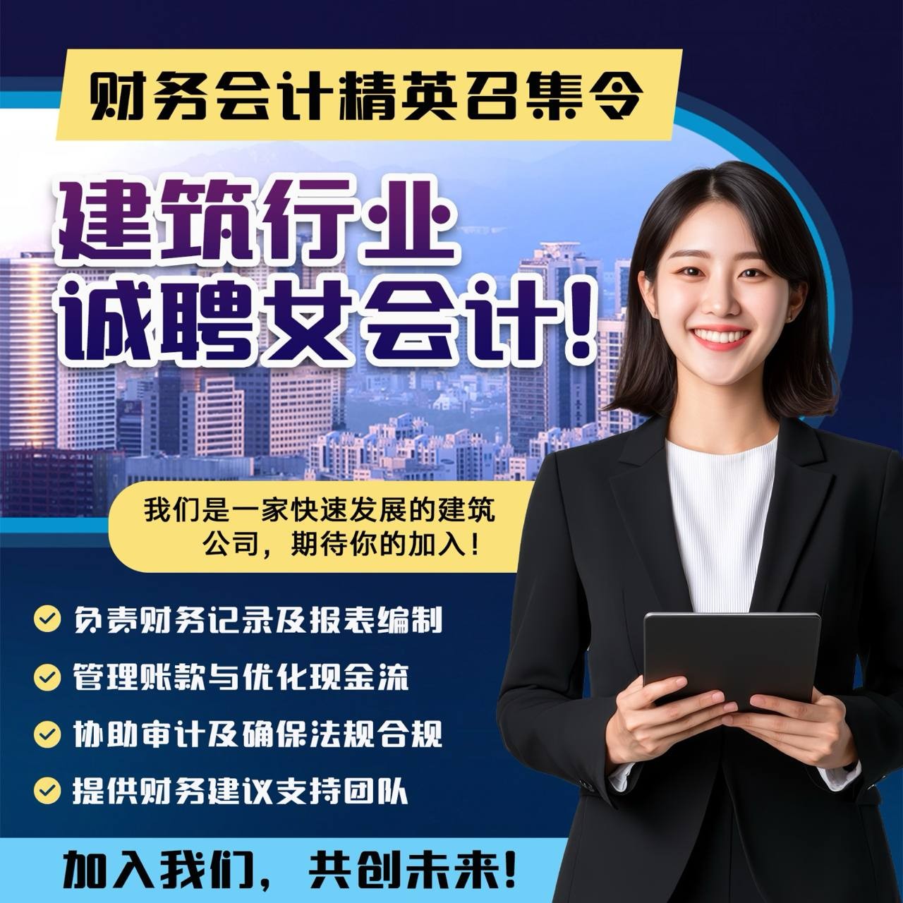 开创财务新高度,建筑管理公司诚聘女会计 图片 3