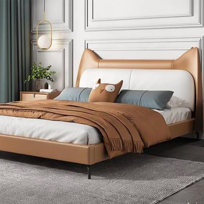 Modern Bed Frame UMIKK Manufacturer Wholesale King Size Most Modern Top Grain Leather Bed 图片 3