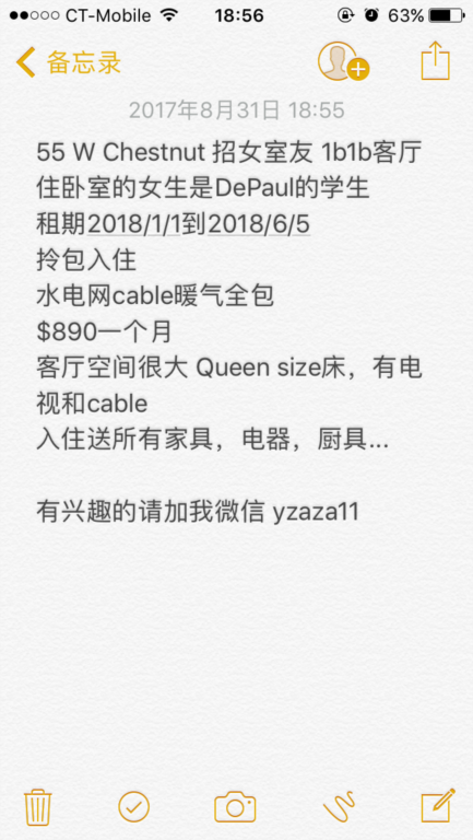 芝加哥Gold Coast好房出租 限女生 12月1月均可入住