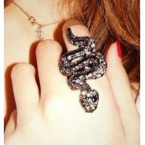 复古夸张立体闪钻蛇形韩版潮人戒指 图片 3