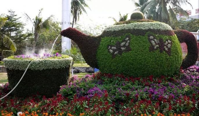 美国假花雕塑 绿雕 花艺雕塑 仿真花雕塑