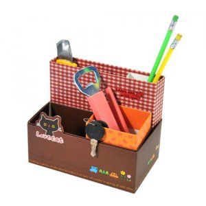 韩版DIY手工自制四格桌面收纳盒整理盒可爱猫